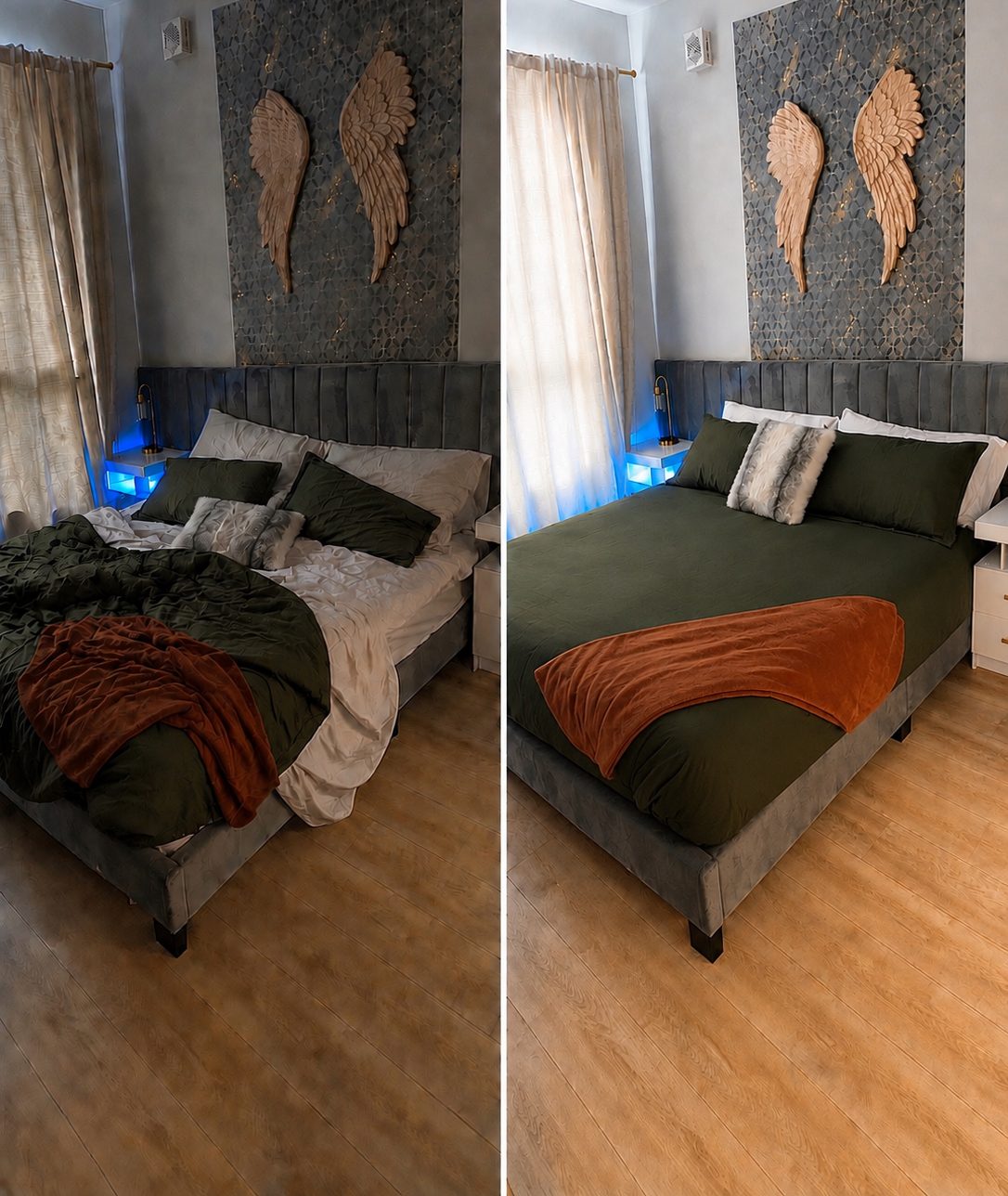 Bedroom before and after Klinner cleaning